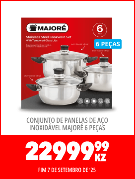 CONJUNTO DE PANELAS DE AÇO INOXIDÁVEL MAJORÉ 6 PEÇAS, 22999,99KZ