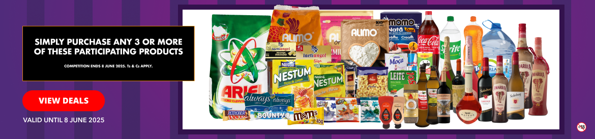 Get ready to shop and win with Shoprite! Win one of 140 trolley dashes, simply Purchase 3 or more participating products to enter. Get a unique code on your till slip, send the code to our WhatsApp line to find out if you are a winner.